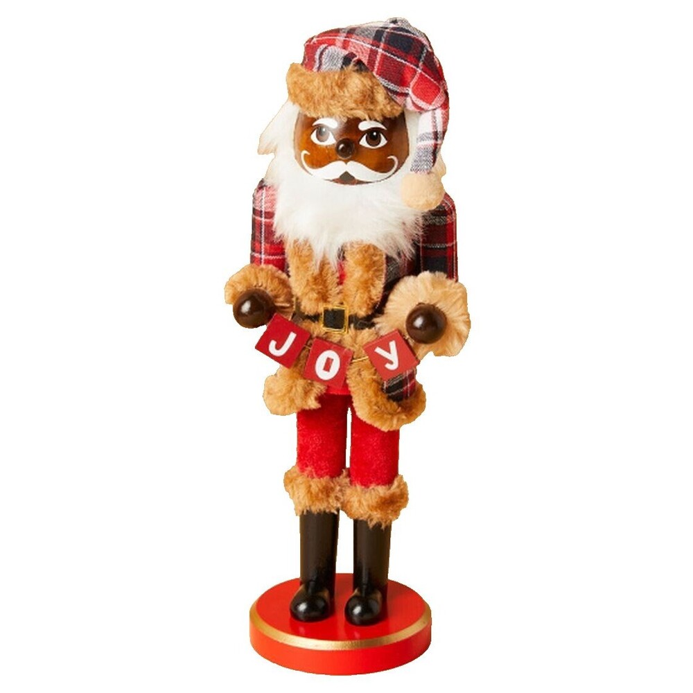 Wooden Christmas Nutcracker,14",SANTA IN PLAID OUTIFIT &JOY BANNER,Ridgefield,HG